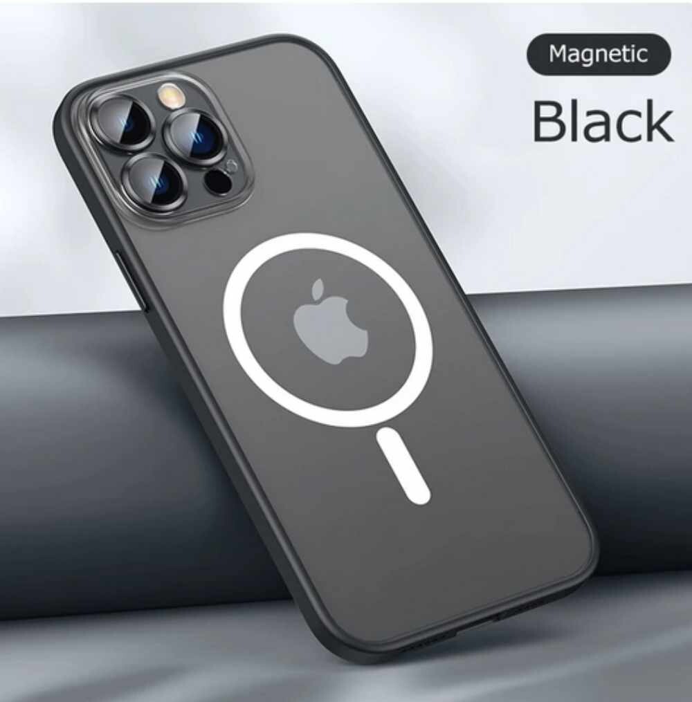 Skin-feel Matte Magnetic Charging Lens All-inclusive iPhone Case, Color: Black, Model: Iphone15promax