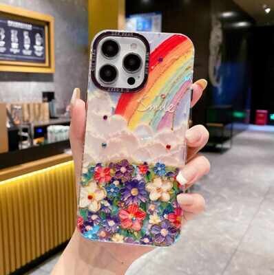 Three-dimensional glue rhinestone rainbow flower iPhone Case