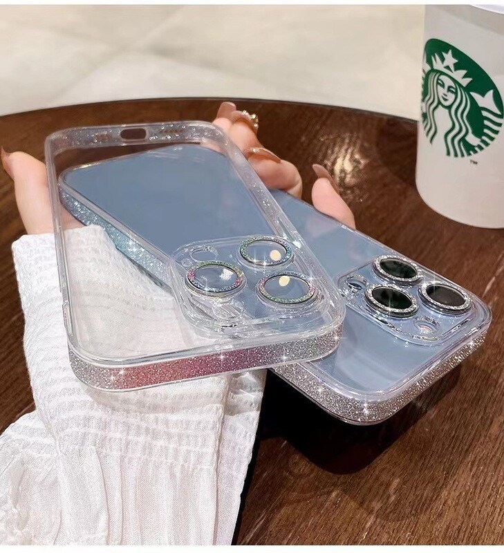 Galaxy Gradient Glitter Glass with Lens Film iPhone Case