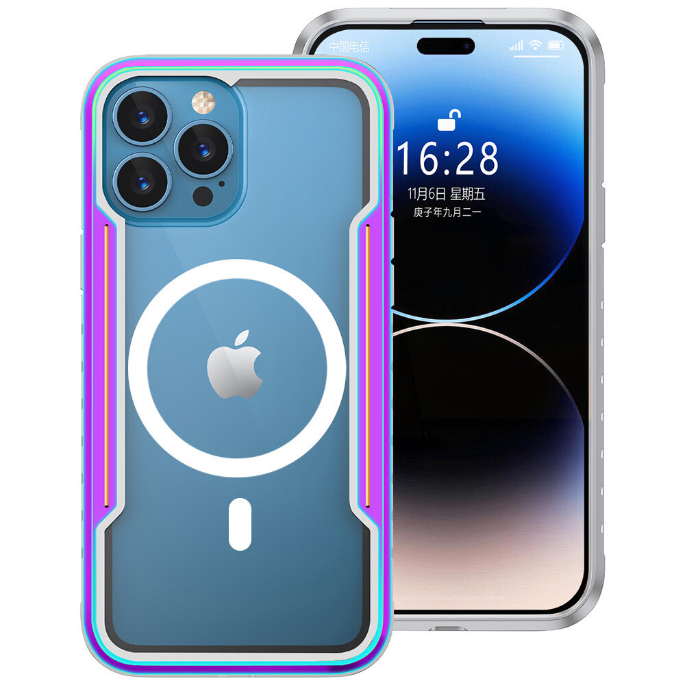 Outdoor Sports Transparent X Military Anti-fall Blade Alloy Three-proof Phone Case For Apple, Color: Colorful, Model: Iphone 14promax