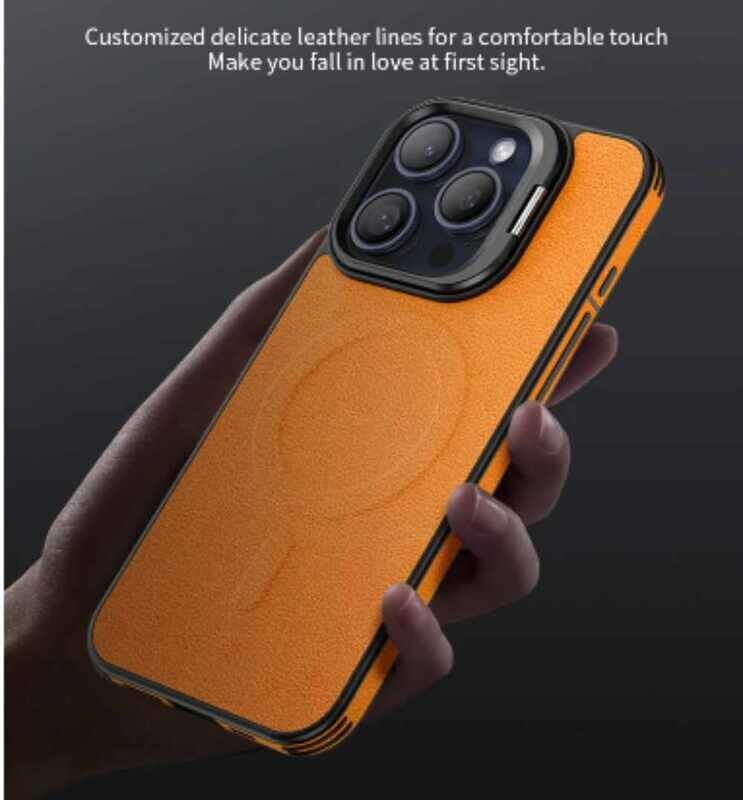 Leather Metal Lens Bracket Magnetic Phone Case