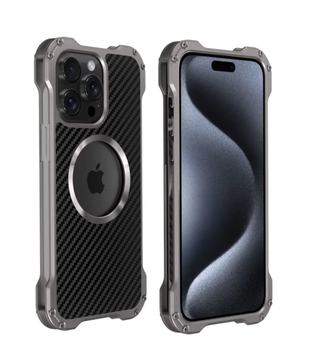 Heat Dissipation Metal High-end Carbon Fiber Pattern Back Panel iPhone Case, Color: Space gray, Models: iPhone 15 Pro Max
