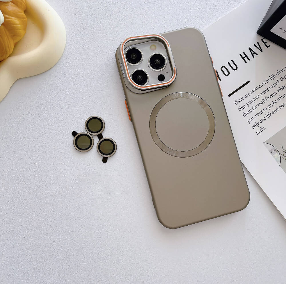 Titanium gray Protective With Lens Bracket Anti-fall iPhone Case, Color: Titanium gray [with same color lens], Models: iPhone15promax