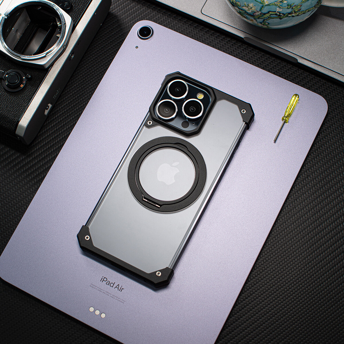 Mecha Assembled Magnetic Fulcrum Bracket iPhone Case, Color: Titanium black, Model: Iphone 15 pro max