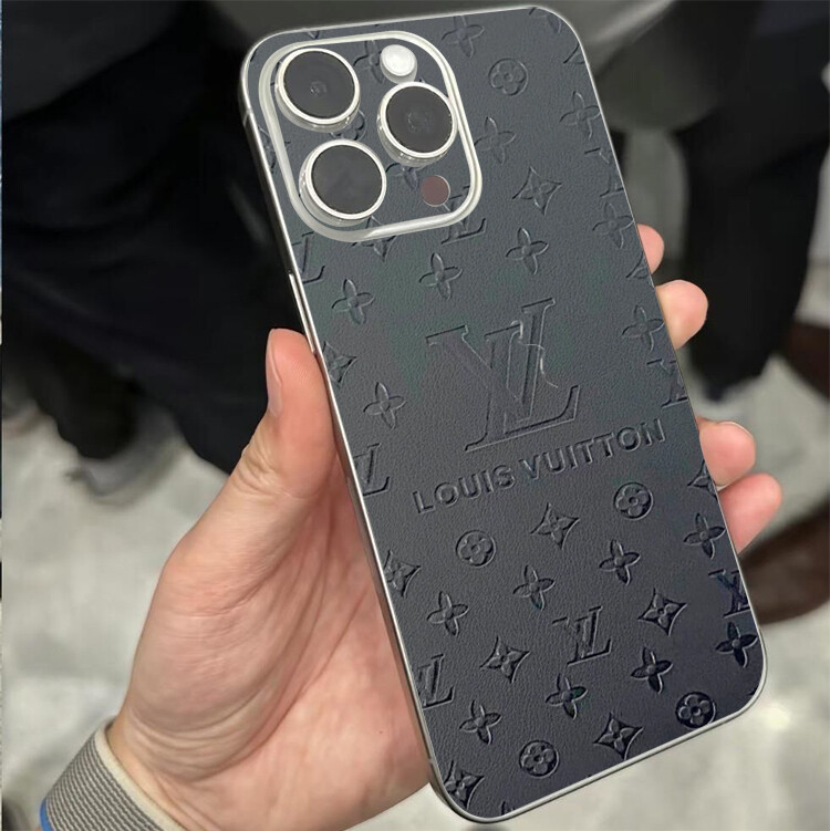 Embossed Plain Leather Full Back Film., Color: iPhone 16 Pro Max, Models: Black 1002