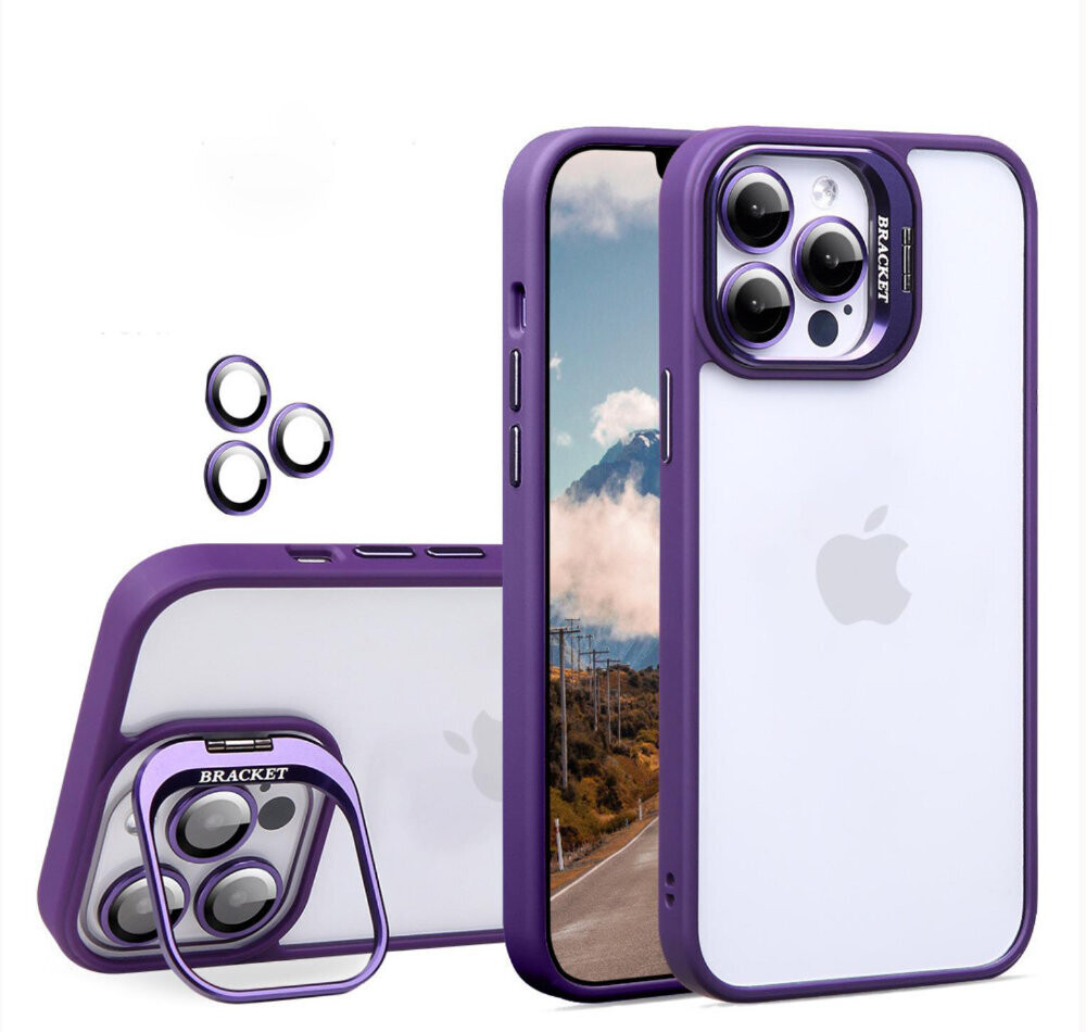 Multi-functional Lens Invisible Bracket Anti-fall Mobile Phone Case, Color: Dark purple, Models: iPhone15promax