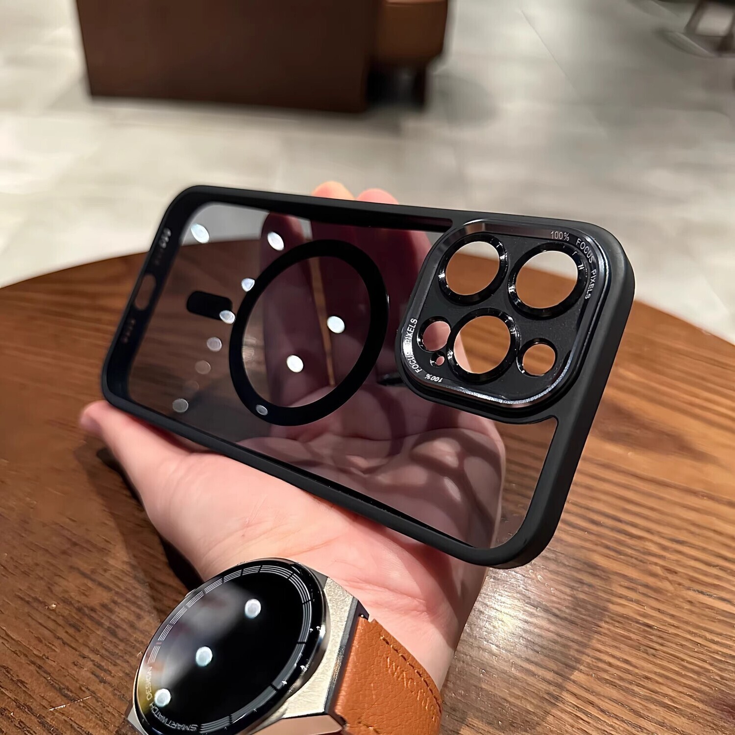 Skin-sensitive Magnetic Metal Lens Protective iPhone Case, Color: Black, Model: iPhone 15ProMax