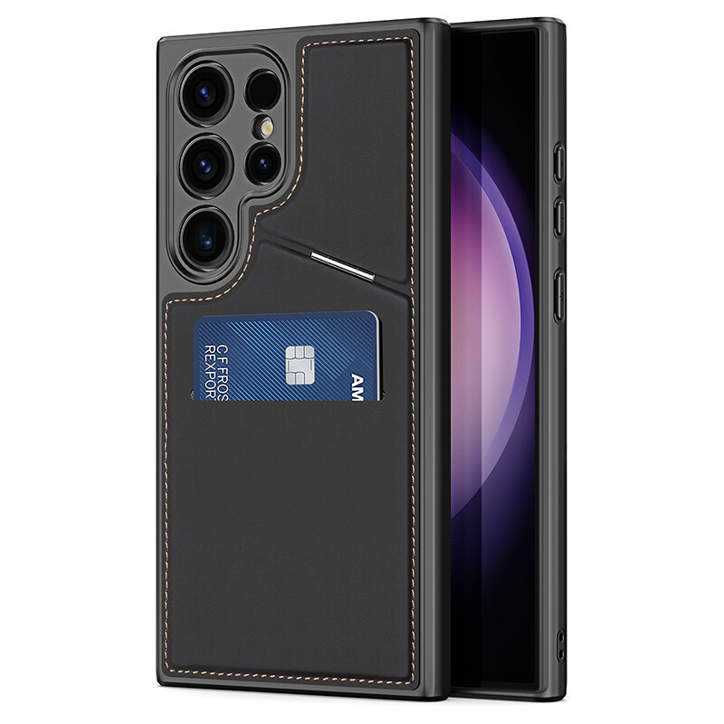Samsung Mobile Phone Case 3-in-1 Dual Card Magnetic Holder, Color: Black, Model: Samsung s24 magnetic phone case