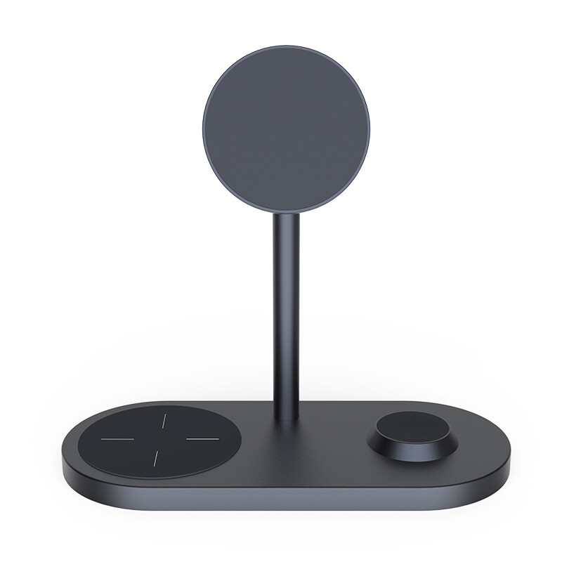 Magsafe Three-in-one Wireless Charger 15W Universal Fast Charging Station Magnetic Phone holder with 360 rotation, Color: 锖色
