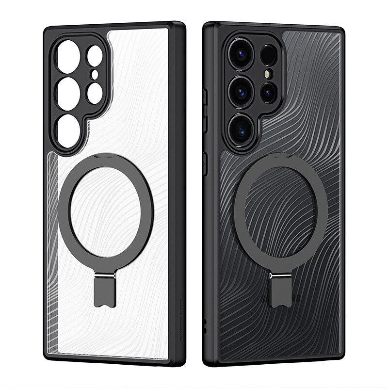 Frosted Transparent Samsung Magnetic Holder Mobile Phone Case, Color: Samsung s24ultra magnetic stand model black