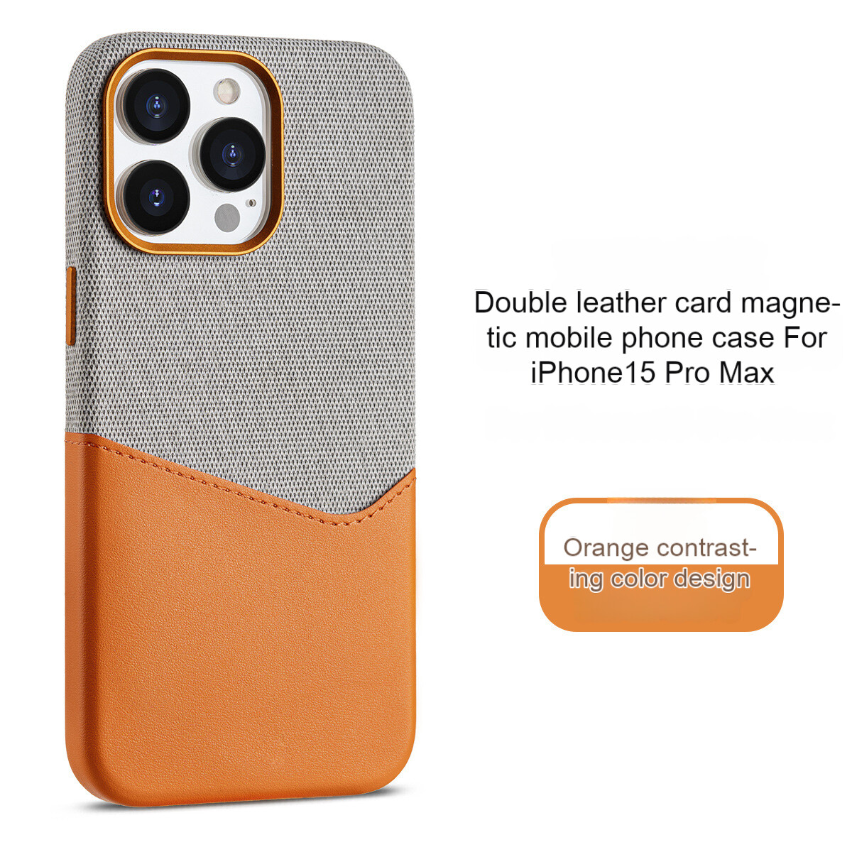 New Leather Magnetic Suction Dual Color Combination All-inclusive Protective iPhone Case, Color: Orange [strong magnetic suction + dual card], Models: iPhone15promax