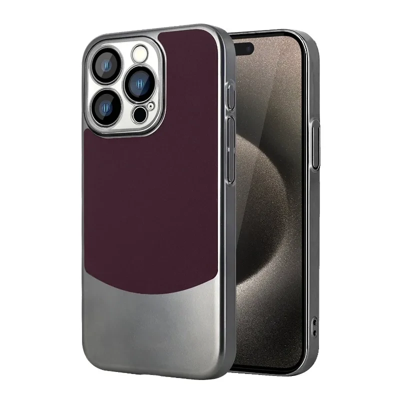 Plain Leather Color Matching Anti Fingerprint iPhone Case (Logo Optional), Color: Burgundy, Model: 15promax