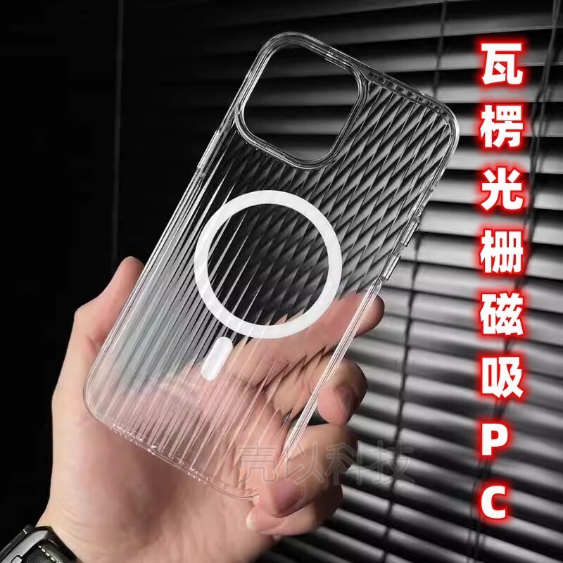 Corrugated Pattern High Permeability Grating PC Magnetic iPhone Case, Color: Transparent white, Model: Iphone15promax