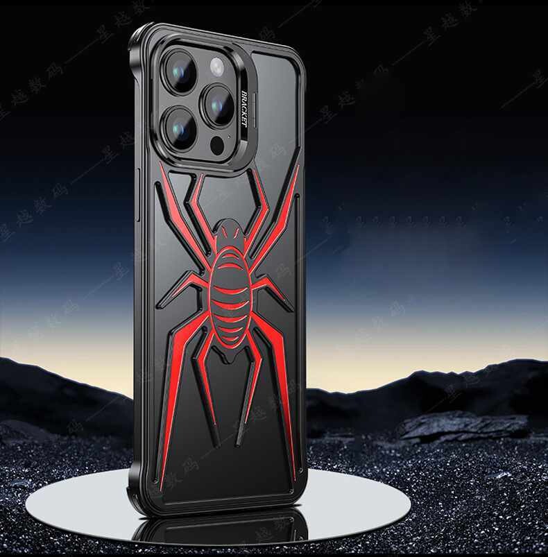 Spider Armor Frameless Aluminum Alloy Ultra-thin Anti-fall iPhone Case, Models: iPhone 15 Pro Max, Color: Black with Red