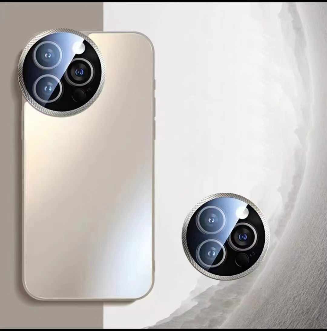 Frosted Glass Round Lens Drop-Resistant iPhone Case, Color: Original titanium color, Model: Iphone15promax