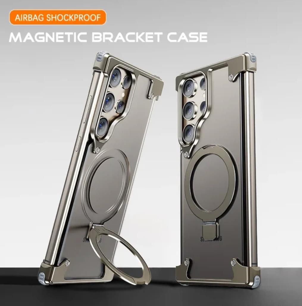 Magnetic Magsafe Aluminum Stand Framless Phone Case for Samsung, Color: Transparent Original, Model: Samsung s24ultra