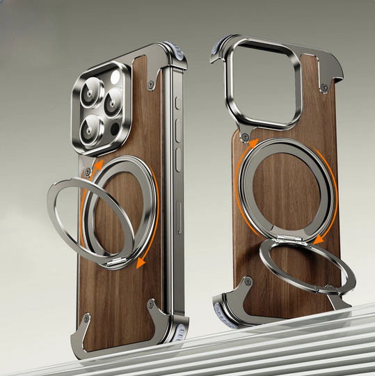 Walnut Metal Borderless Magnetic iPhone Case, Color: Original color, Model: Apple 15pro
