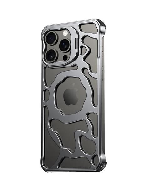 Aluminum Heat Dissipation Hidden Metal Bracket, Magnetic Ultra-thin iPhone case, Color: Space gray, Model: Iphone15promax