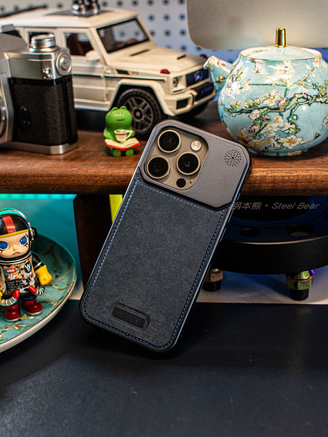 Knitted Twill Half-pack Metal Aromatherapy Magnetic iPhone Case, Color: Sapphire blue, Model: iPhone 15 Pro Max