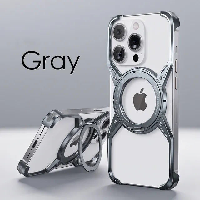 Aluminum Alloy 360° Rotation Stand Rimless iPhone Case, Color: Gray, Model: Iphone15promax
