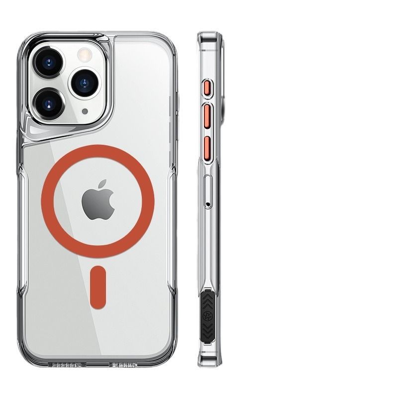 Armor Small Waist High Transparent Acrylic Magnetic iPhone Case, Color: Orange, Model: Iphone 15 pro max