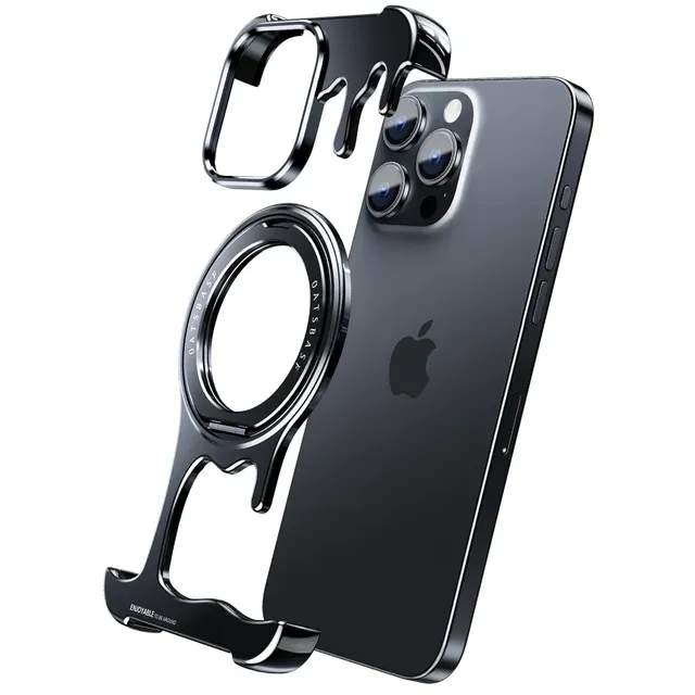 Liquid Metal Frameless Magnetic Rotating Bracket iPhone Case, Color: Gentleman black, Models: Iphone 15 pro max