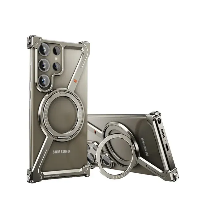 Z Shape Aluminum Alloy Rimless Magnetic Phone Case For Samsung Galaxy S24 S24Plus S24Ultra, Color: Titanium, Model: S24Ultra