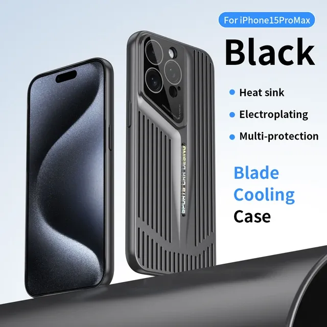 Heat Dissipation Blade Mesh Cooling Matte iPhone Case, Color: Black, Model: Apple 15 Promax