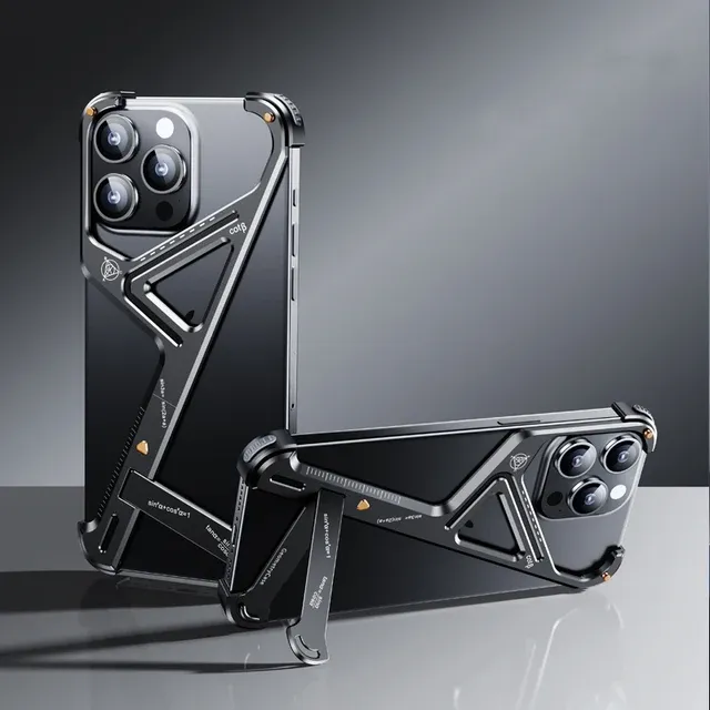 Metal Z Shape Phone Case for iPhone, Model: iPhone 15 Pro Max, Color: Black