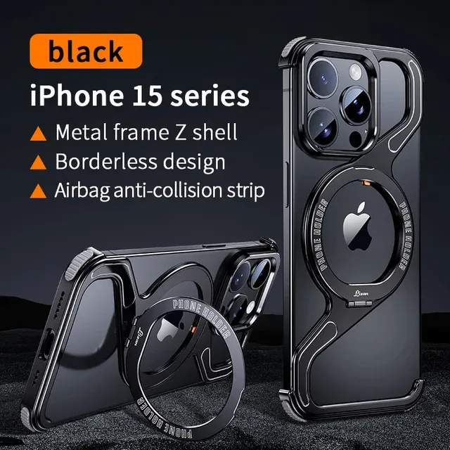Z Type Aluminum Alloy Magnetic Phone Case For iPhone, Model: iPhone 16 Pro Max, Color: Black