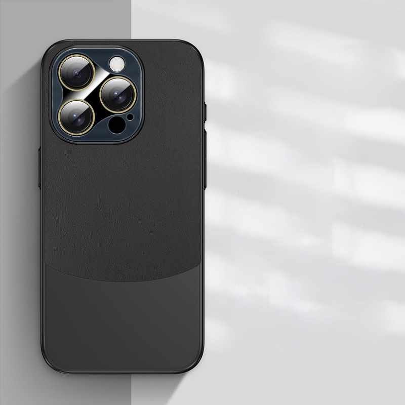 Plain Leather Ultra-thin iPhone Case (with logo), Color: Graphite black, Models: Iphone15