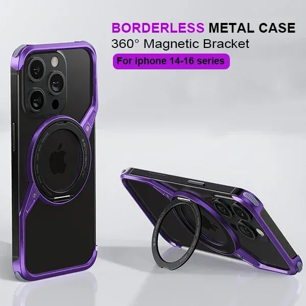 Rotating Magnetic Stand Metal iPhone Case, Color: Dark night purple, Models: Iphone15promax