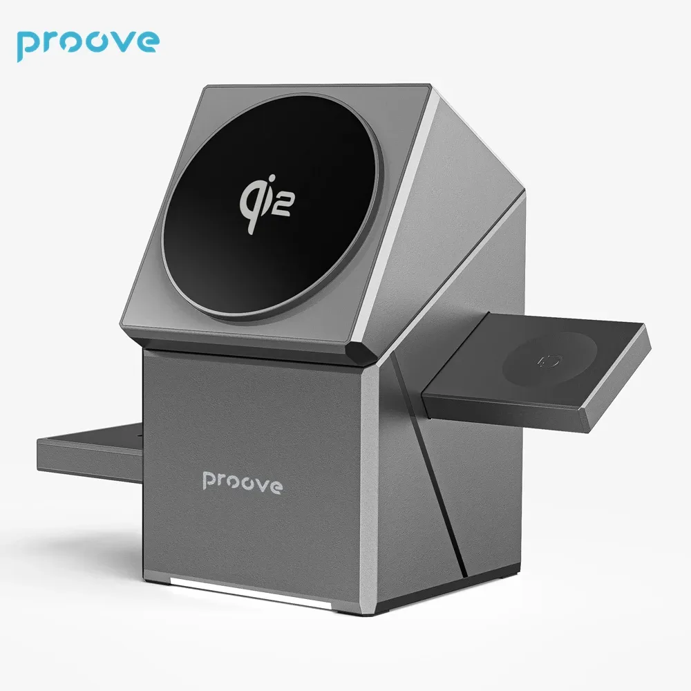 3in1 15W Fast Charging Autorotation For Watch Earphone Wireless Charging, Color: grey, Model: Square