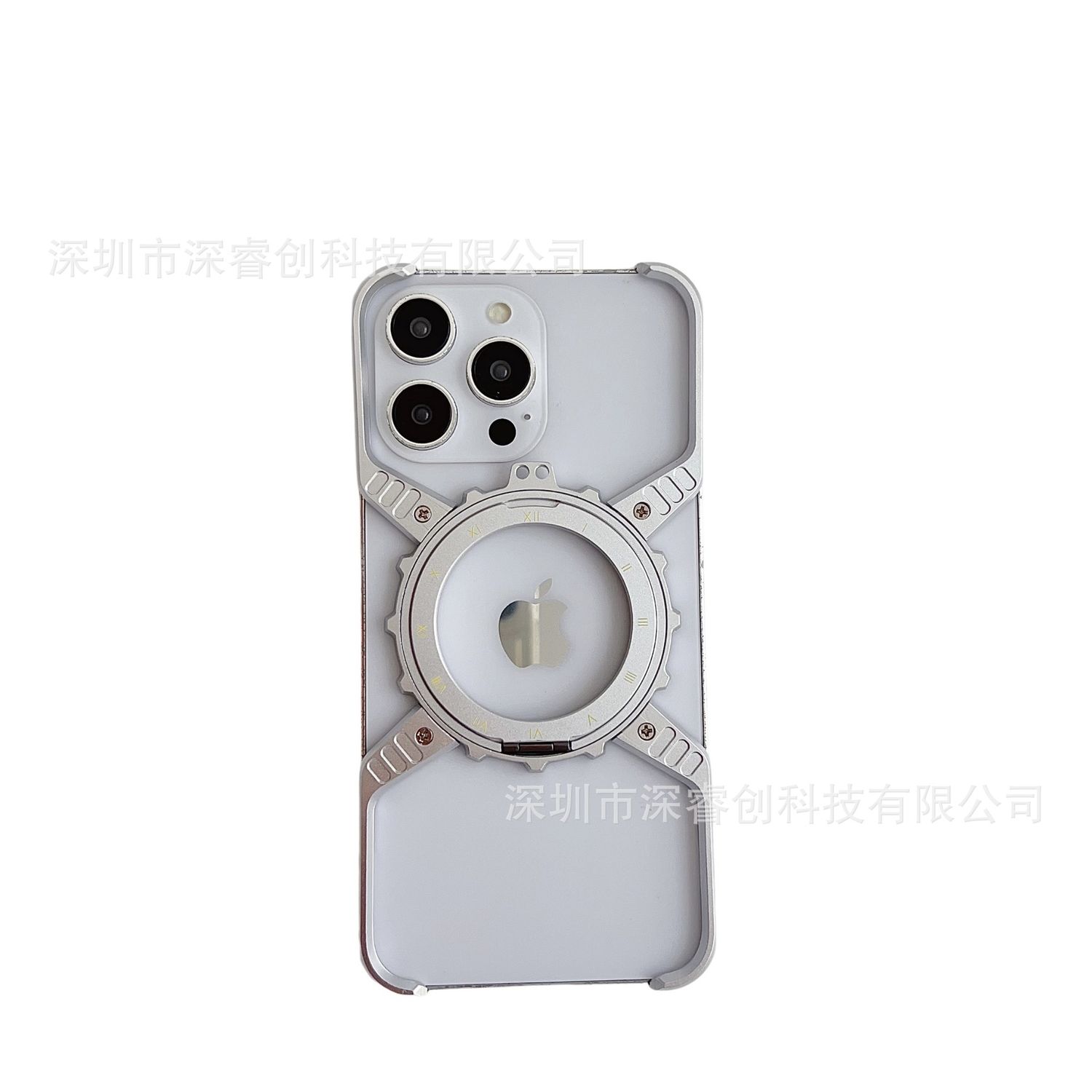 Metal Hollow Magnetic iPhone Case, Color: Silver, Model: 13promax/14promax/15 promax