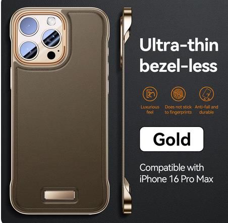 Luxury Matte Leather Frameless Phone Case For iPhone, Color: Desert Gold, Models: Apple 16promax