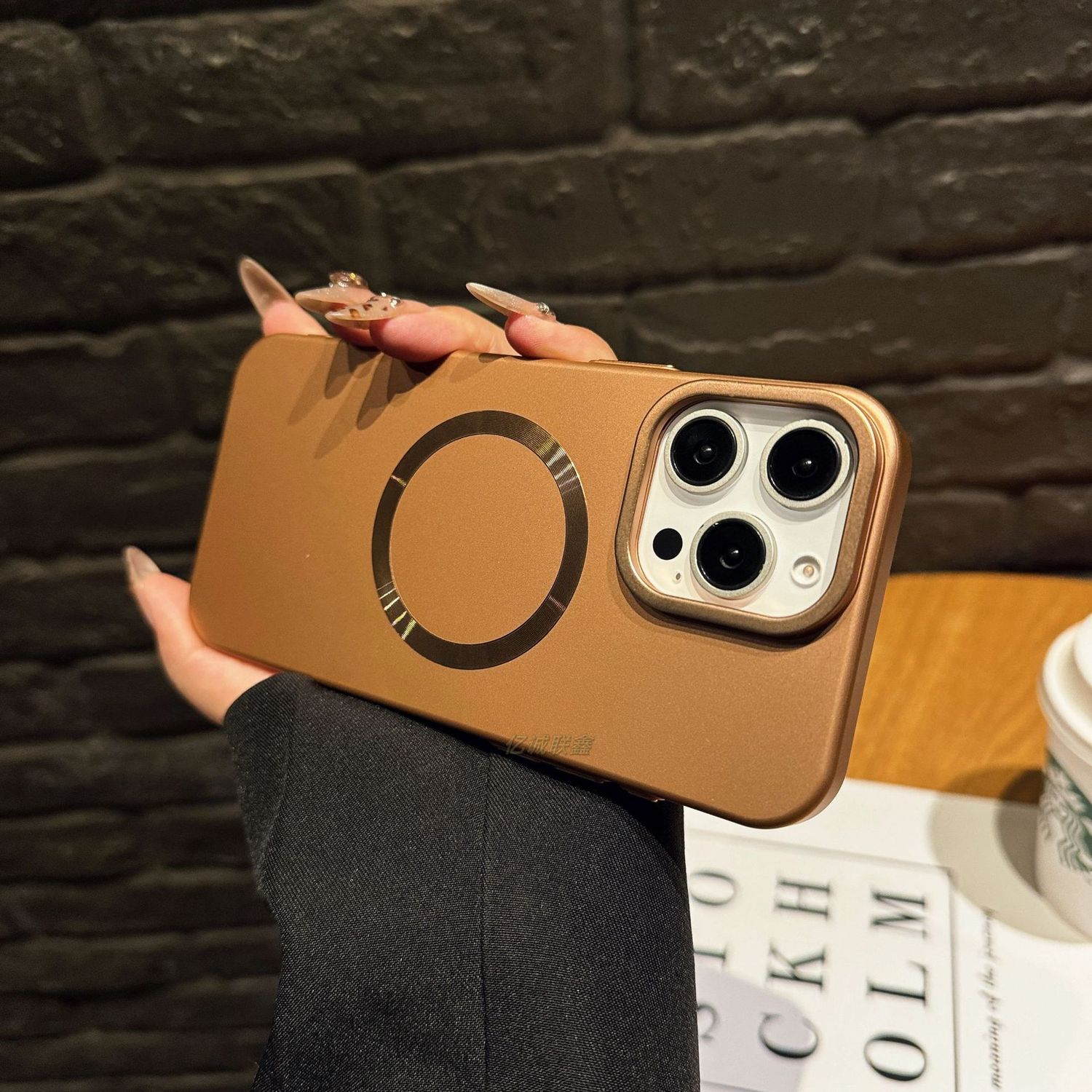 Oil Injection Lens Bracket iPhone Case, Color: Desert gold, Models: iPhone 16 Pro max