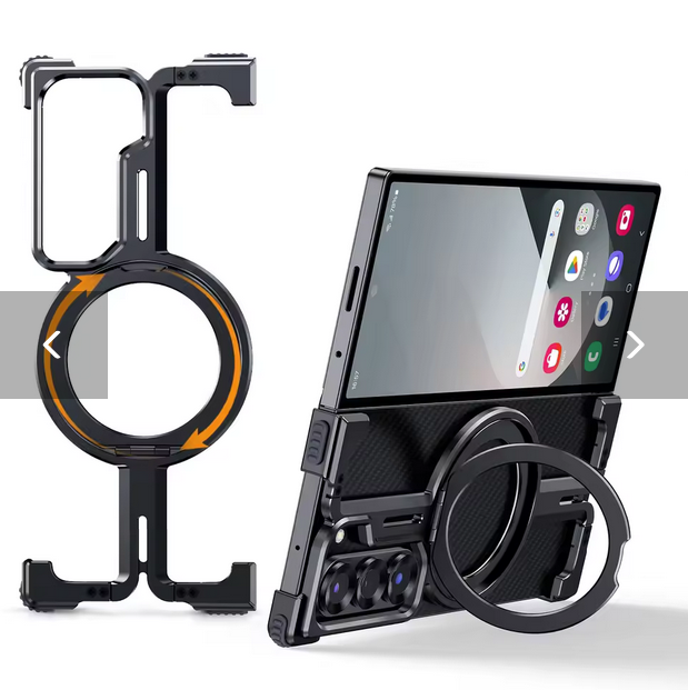 Samsung Galaxy Z Fold 6 5 Metal Phone Case with Magsafe Ring Stand Frameless, Model: Z Fold6, Color: Black