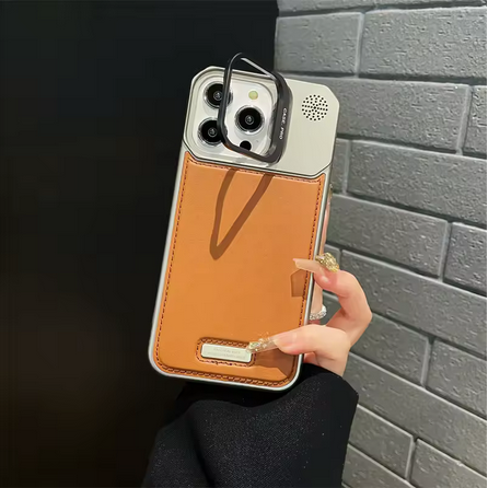 Borderless Leather Magnetic With Bracket iPhone Case, Color: Brown, Model: iPhone 16 pro max