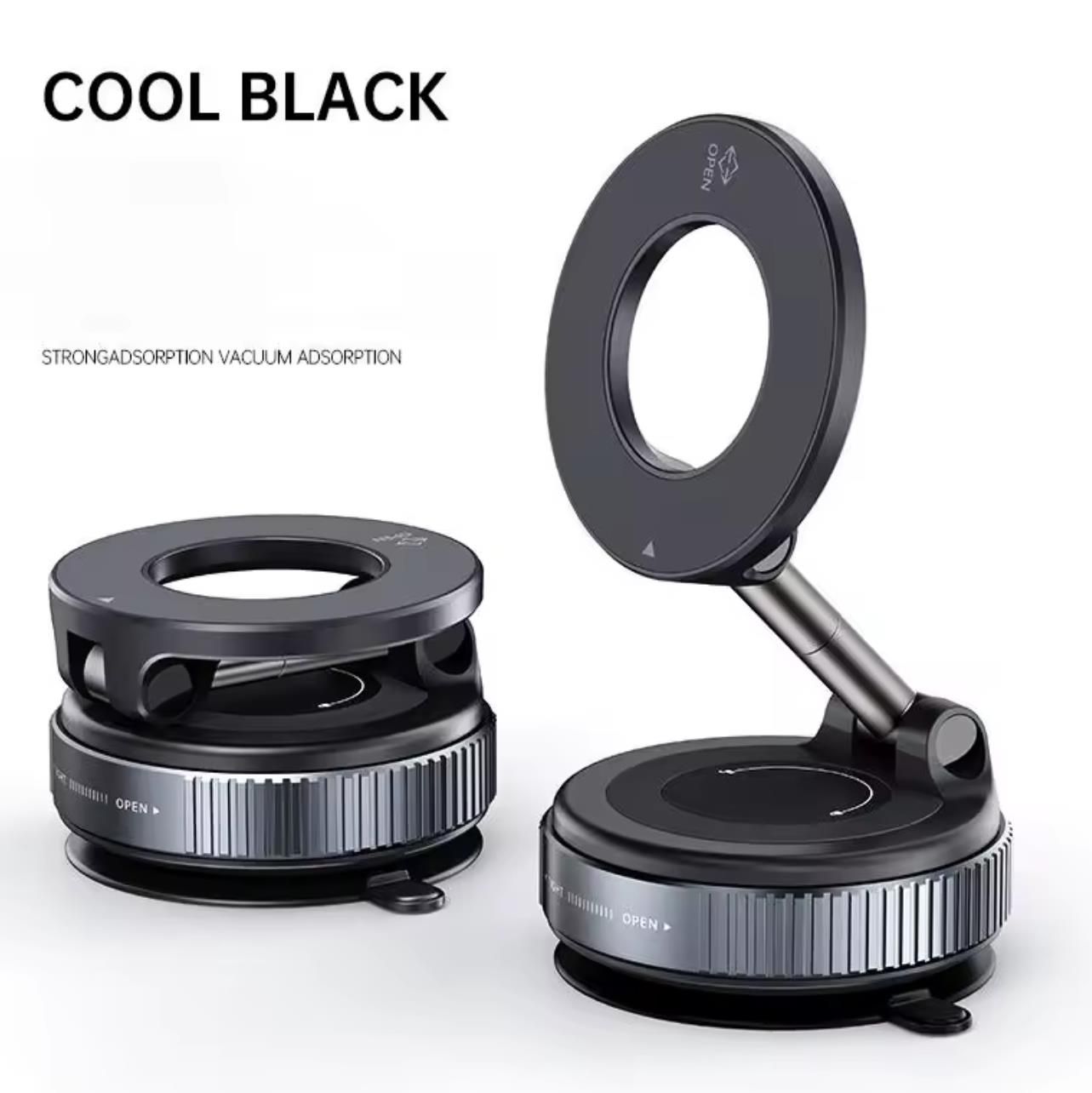 Car Phone Stand Mechanical Vacuum Suction Cup Rotate 360° Strong Magnetic, Color: Black