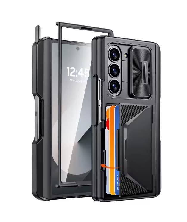 Military Grade Back Clip S Pen Slot Card Holder Full Coverage 9H Protective Film  Phone Case for Samsung Z Fold 6