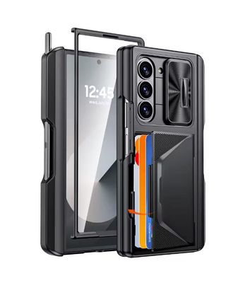 Military Grade Back Clip S Pen Slot Card Holder Full Coverage 9H Protective Film  Phone Case for Samsung Z Fold 6