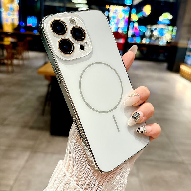 AG Frosted Fine Ring Magnetic Suction iPhone Case, Color: White, Model: iPhone16