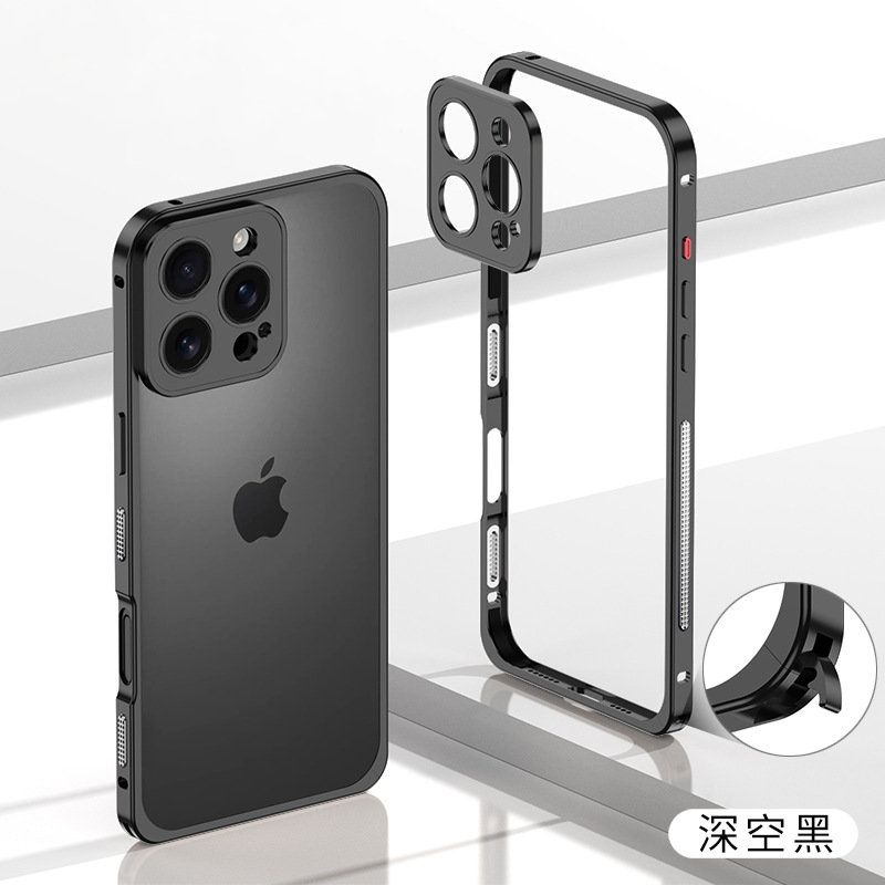 Aluminum Alloy Single-frame Mobile iPhone Case, Color: Black + border + lens, Model: IP 12promax