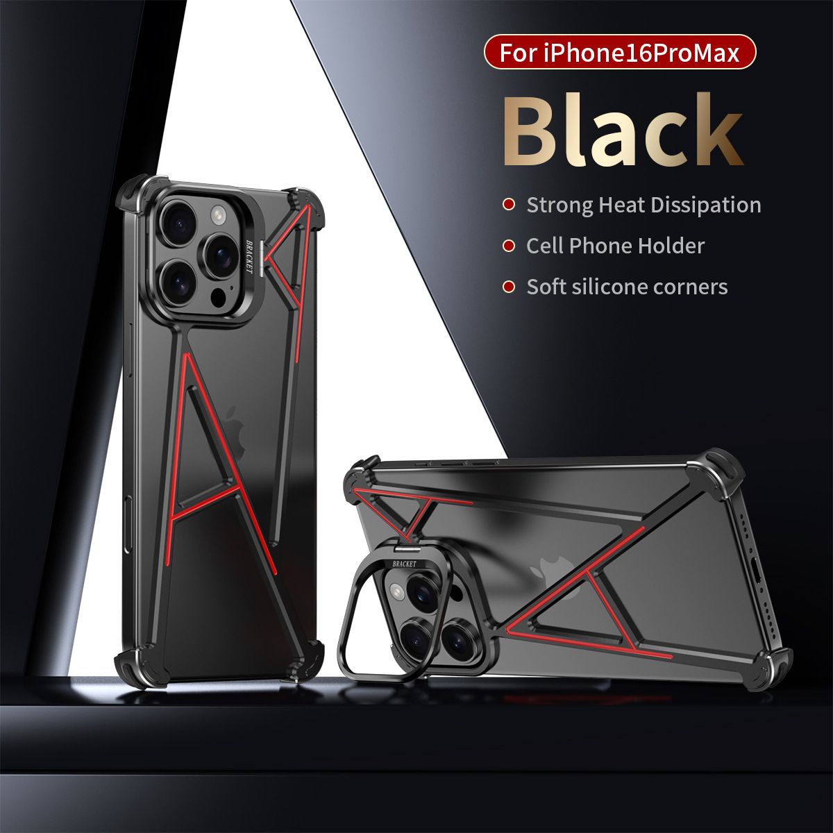 A-Shaped Metal Aluminum Frame Bumper iPhone Case, Color: Black, Model: Apple 16promax