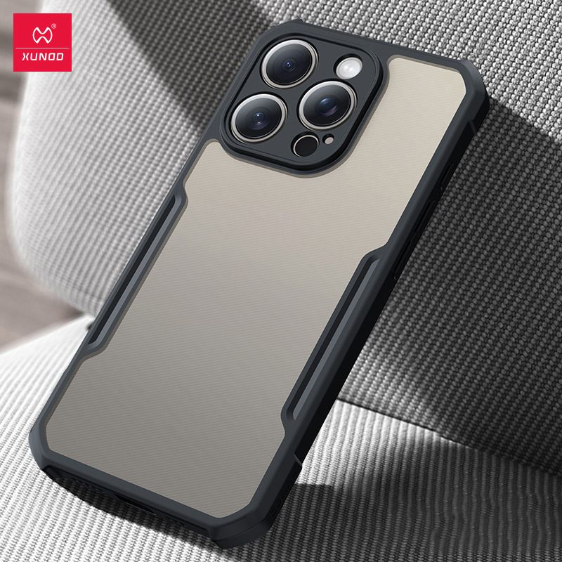 Xundi Apple 16 Mobile Phone Case Suitable For Iphone16pro Protective Case Anti-fall Apple 16promax Thin Case, Applicable Model: iPhone16 [Lens Fine Hole], Color: Cool black [Laser pattern]