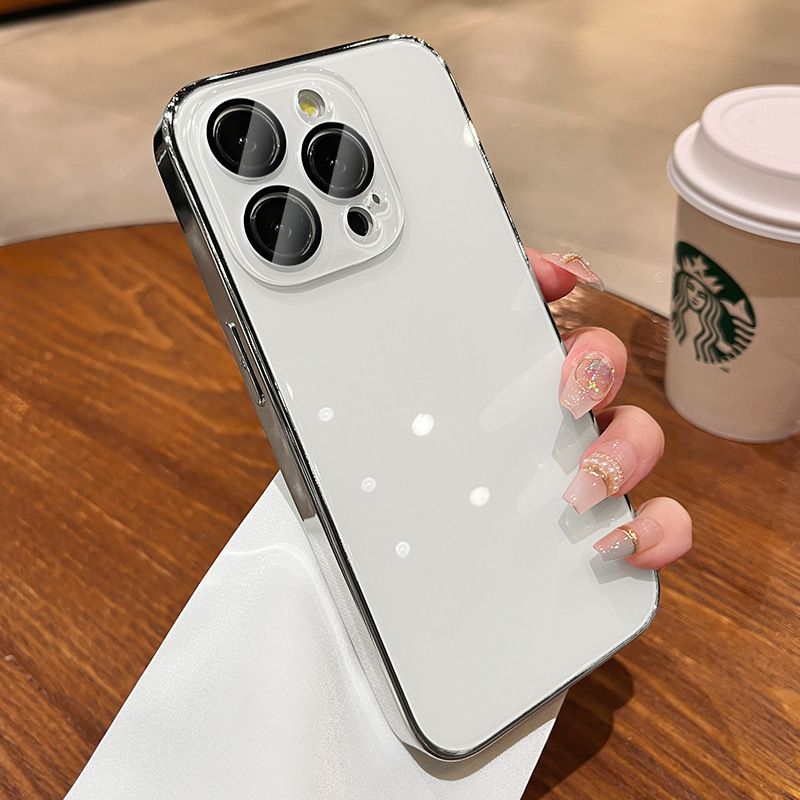 Tempered Glass iPhone Case, Applicable Model: iPhone 16 Pro Max, Color: 【Pearl White】Glass Back Panel☆Own Lens Film☆Original Texture