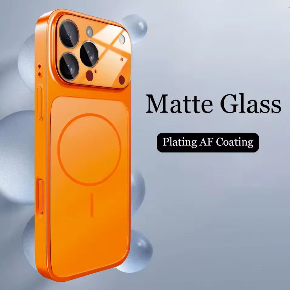 Large Window Frosted Glass Magnetic iPhone Case, Color: Orange, Model: iPhone17promax