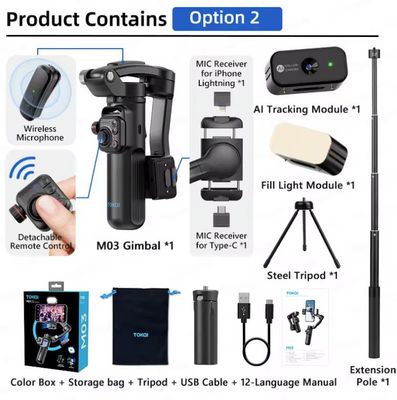 3-Axis Gimbal Stabilizer for Smartphone with Remote,AI Tracking,Fill Light,Wireless Mic &amp; Tripod,for iPhone Android TikTok Vlog.