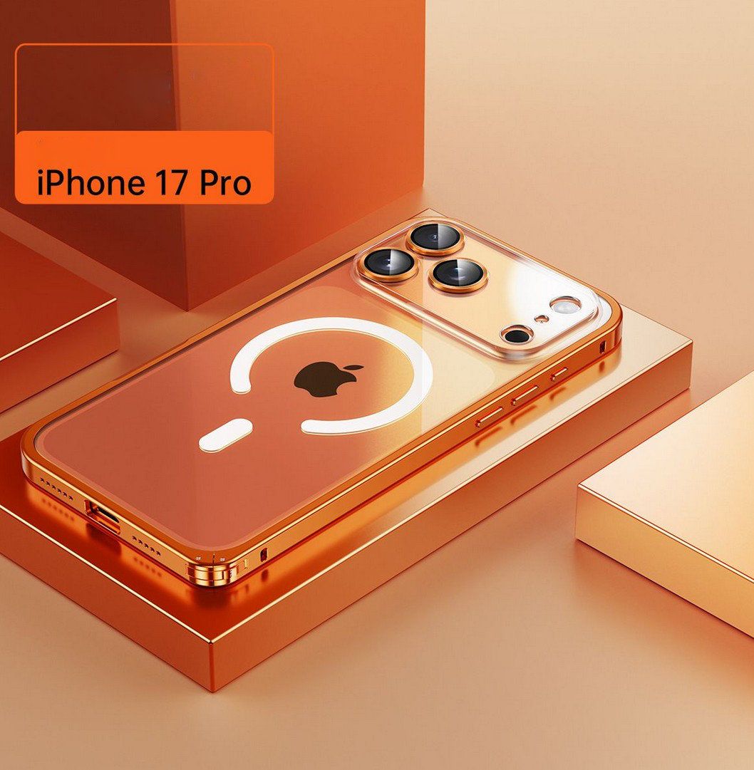 Metal Frame Magnetic Spring Buckle Transparent iPhone Case, Color: Orange, Model: Apple 17promax