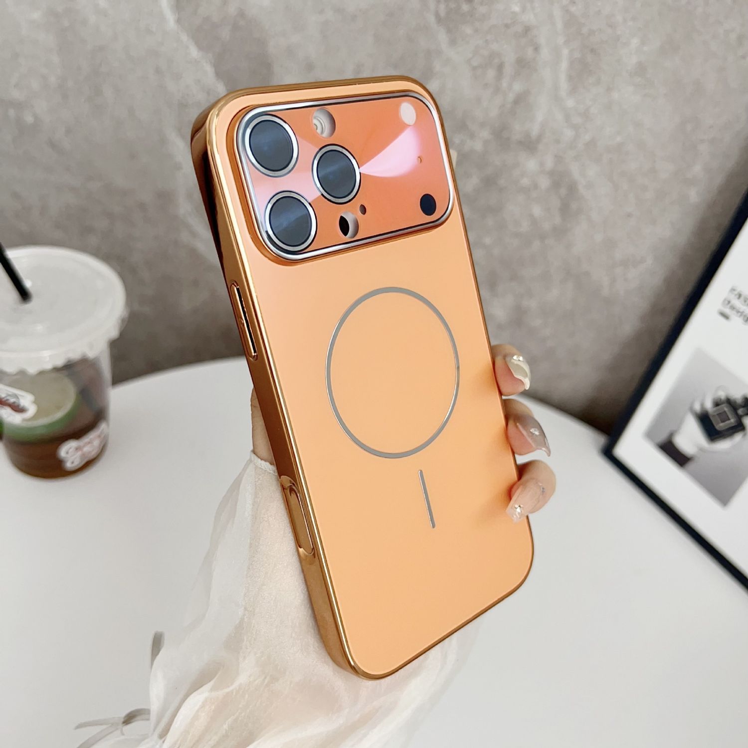 Electroplated Magnetic Phone Case, Color: Orange, Models: iPhone17PRO MAX